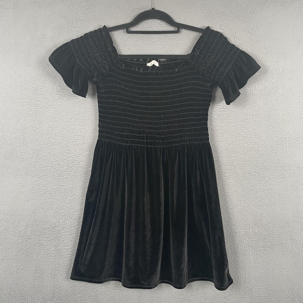 Urban Outfitters Dress Womens S Black Velvet Fit & Flare Smocked A-Line Party